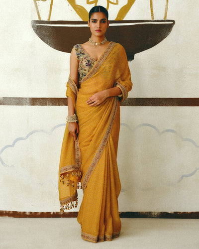 Mustard Kesar Sari Set