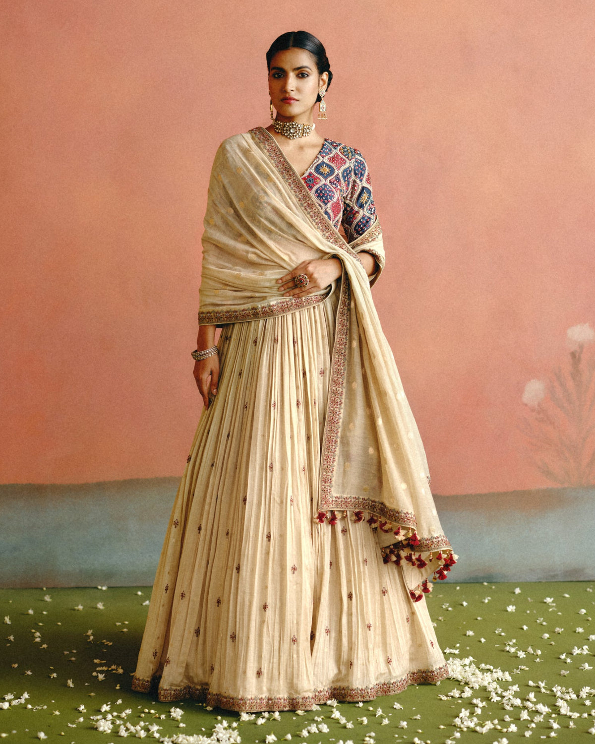 Ivory Ajrakh Lehenga Set