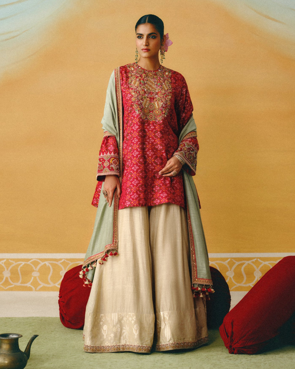 Red Patola Kurta & Sharara Set