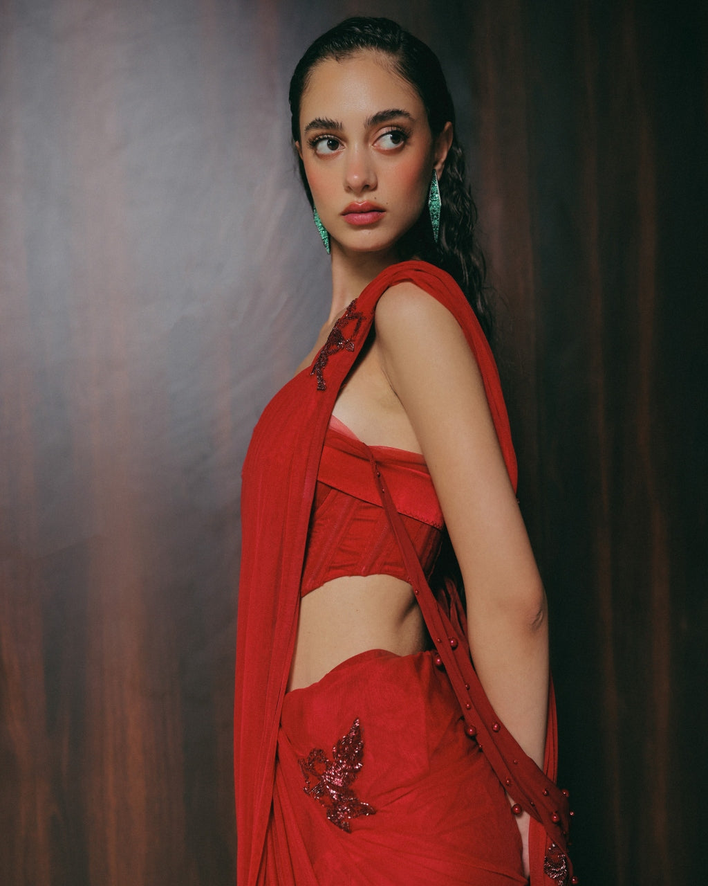 A Roman Red Sari Set