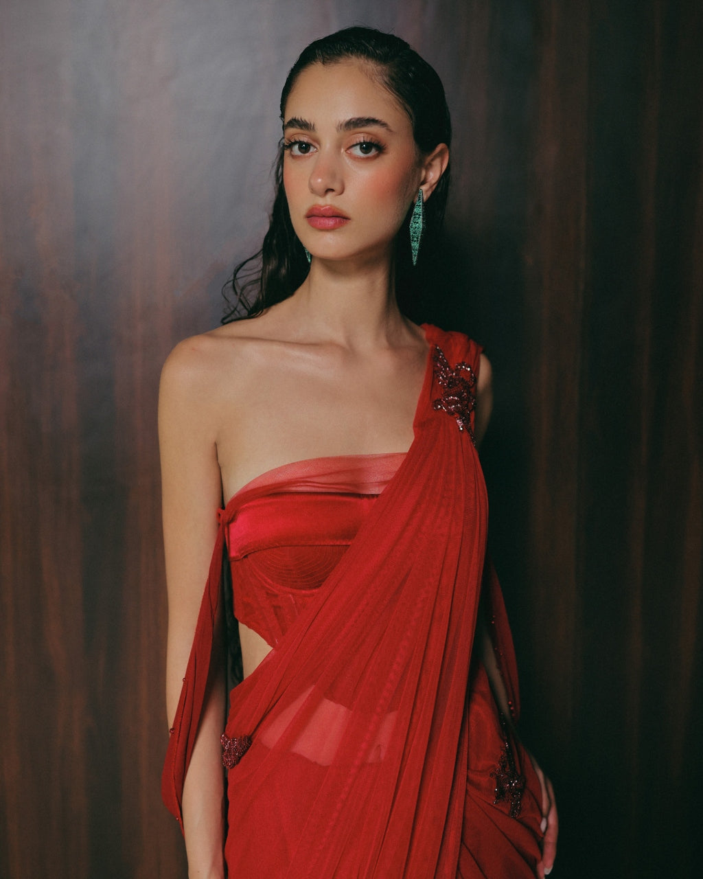 A Roman Red Sari Set