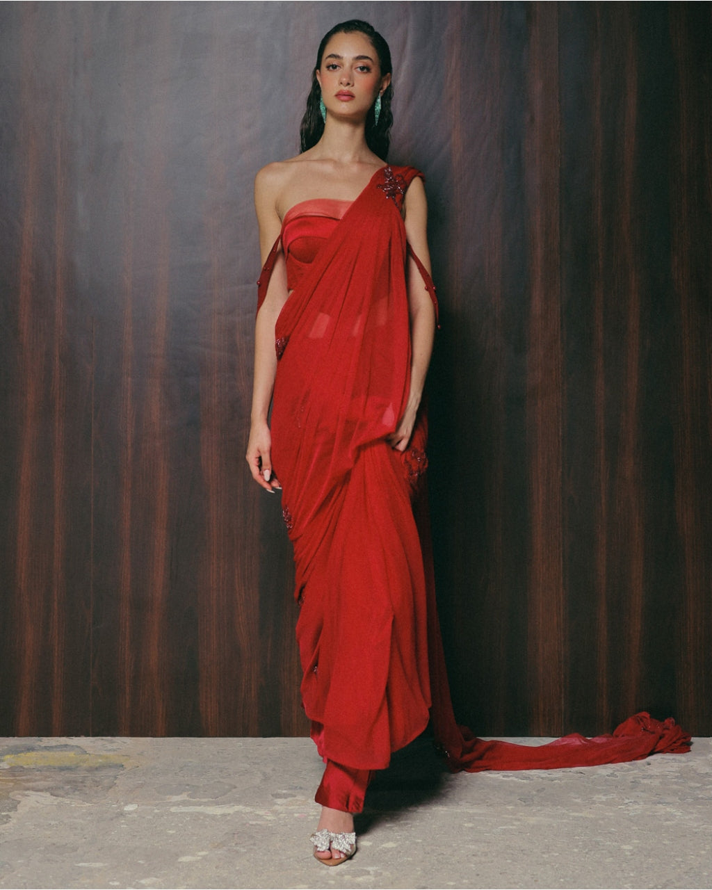 A Roman Red Sari Set
