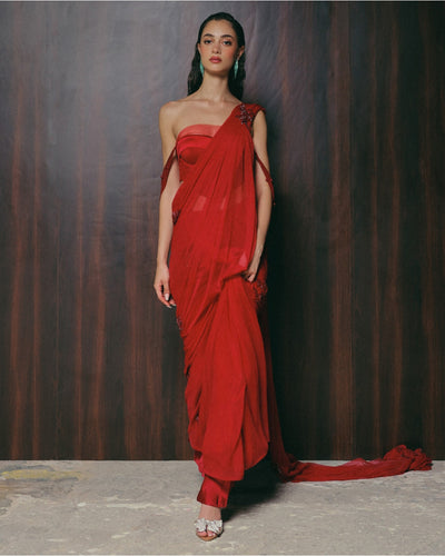 A Roman Red Sari Set