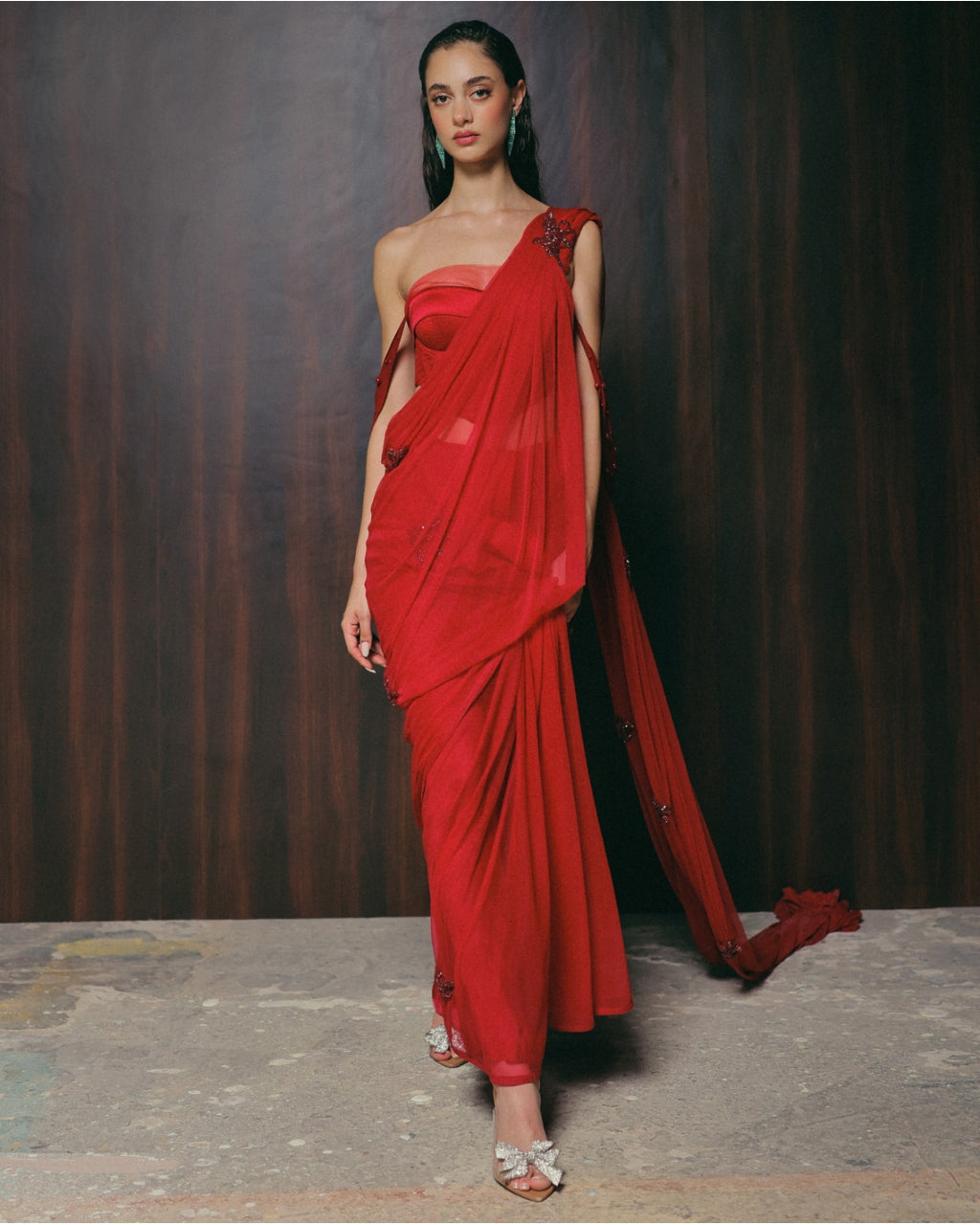 A Roman Red Sari Set