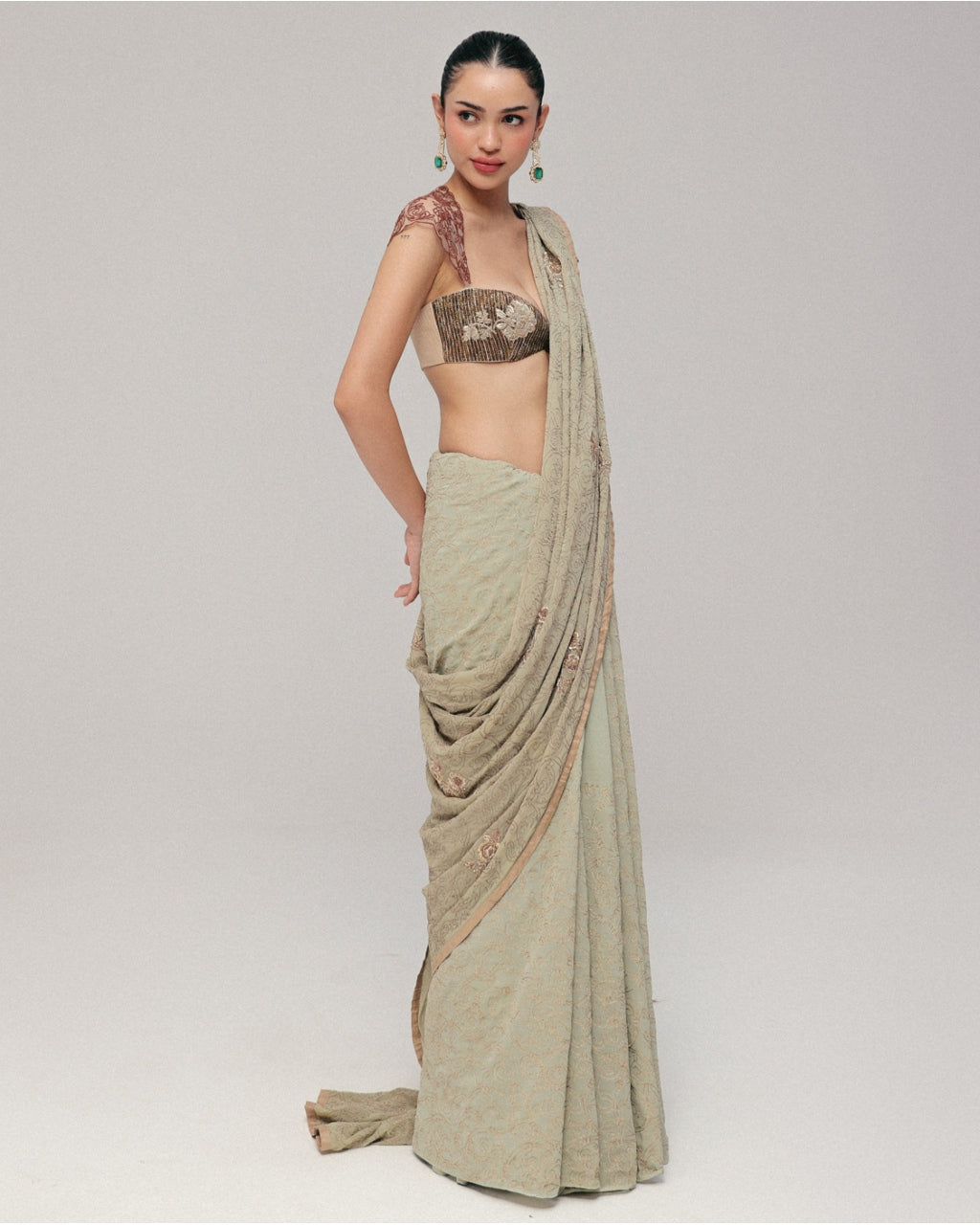 Notes Of Sage, Hints Of Gold Sari