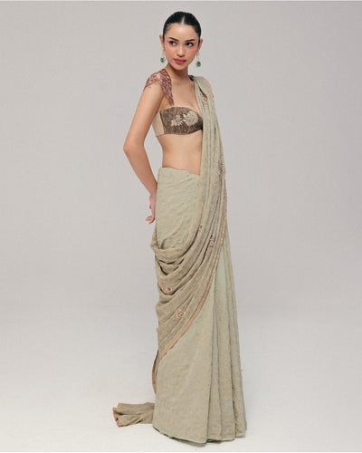 Notes Of Sage, Hints Of Gold Sari