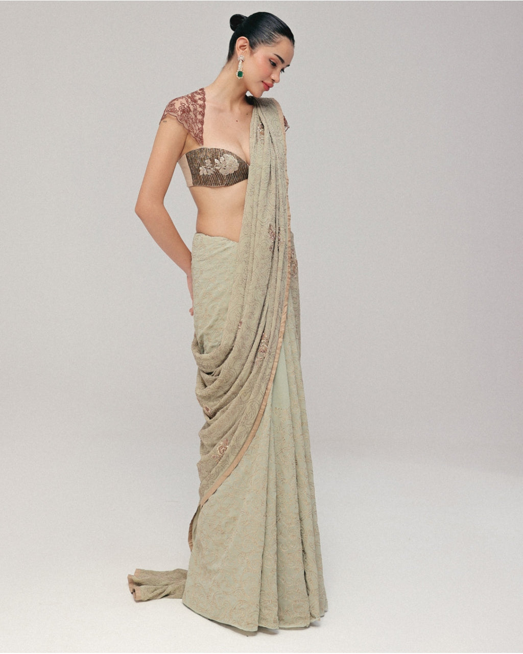 Notes Of Sage, Hints Of Gold Sari
