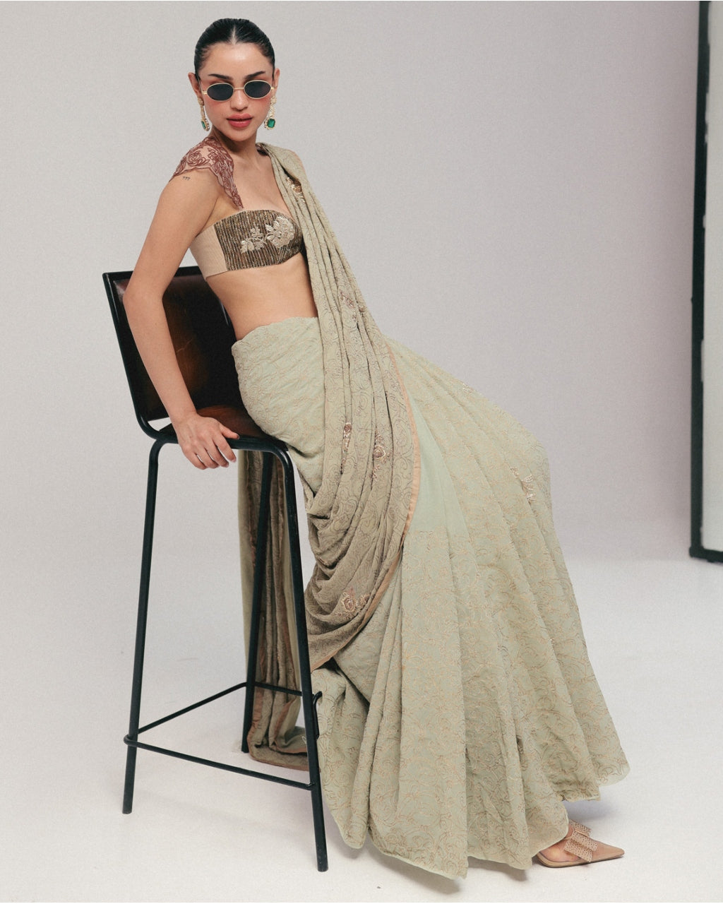 Notes Of Sage, Hints Of Gold Sari