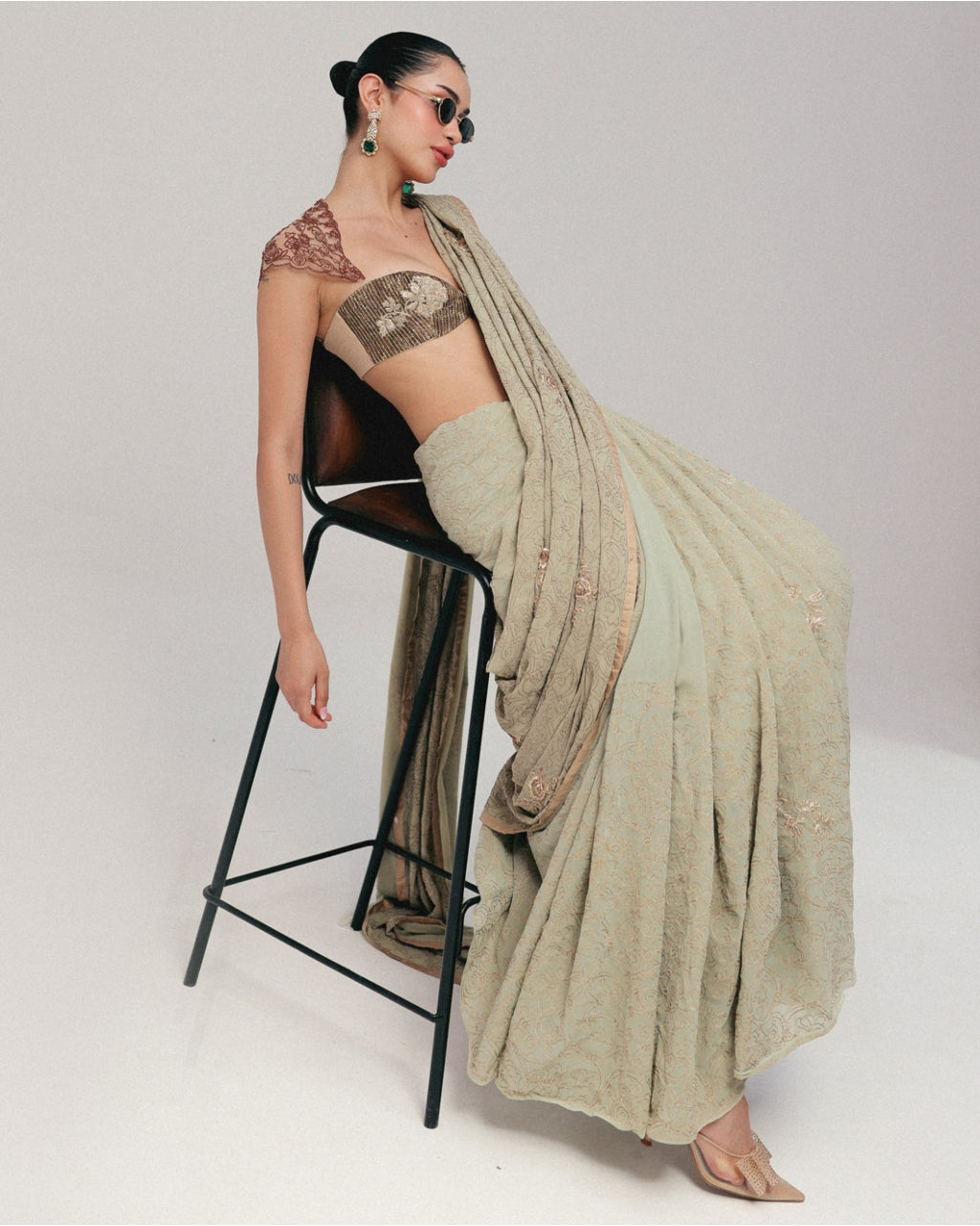 Notes Of Sage, Hints Of Gold Sari