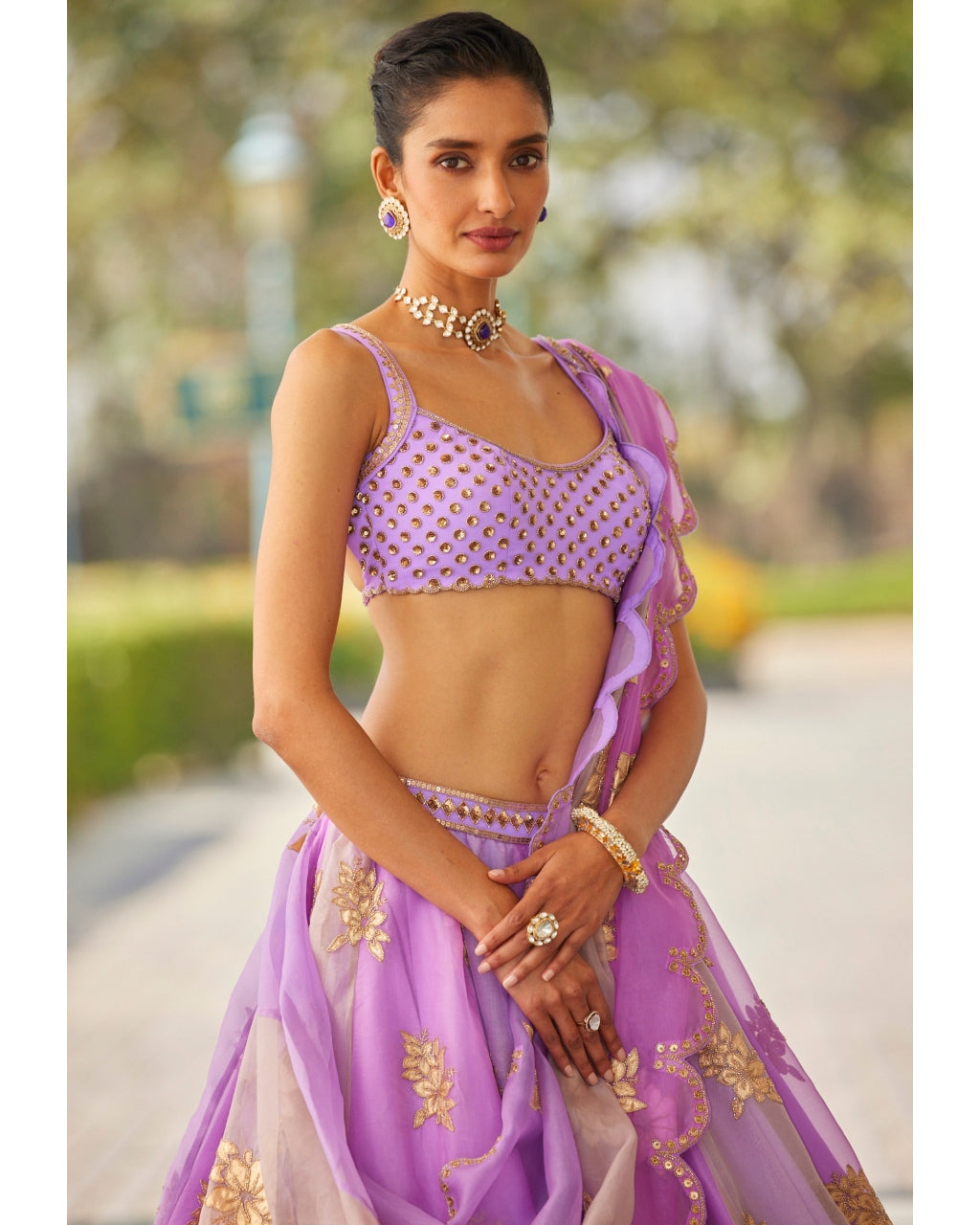 Mauve Multicolor Flower Lehenga Set