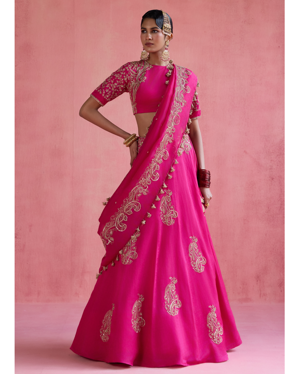 Inayat Lehenga Set - Fuchsia