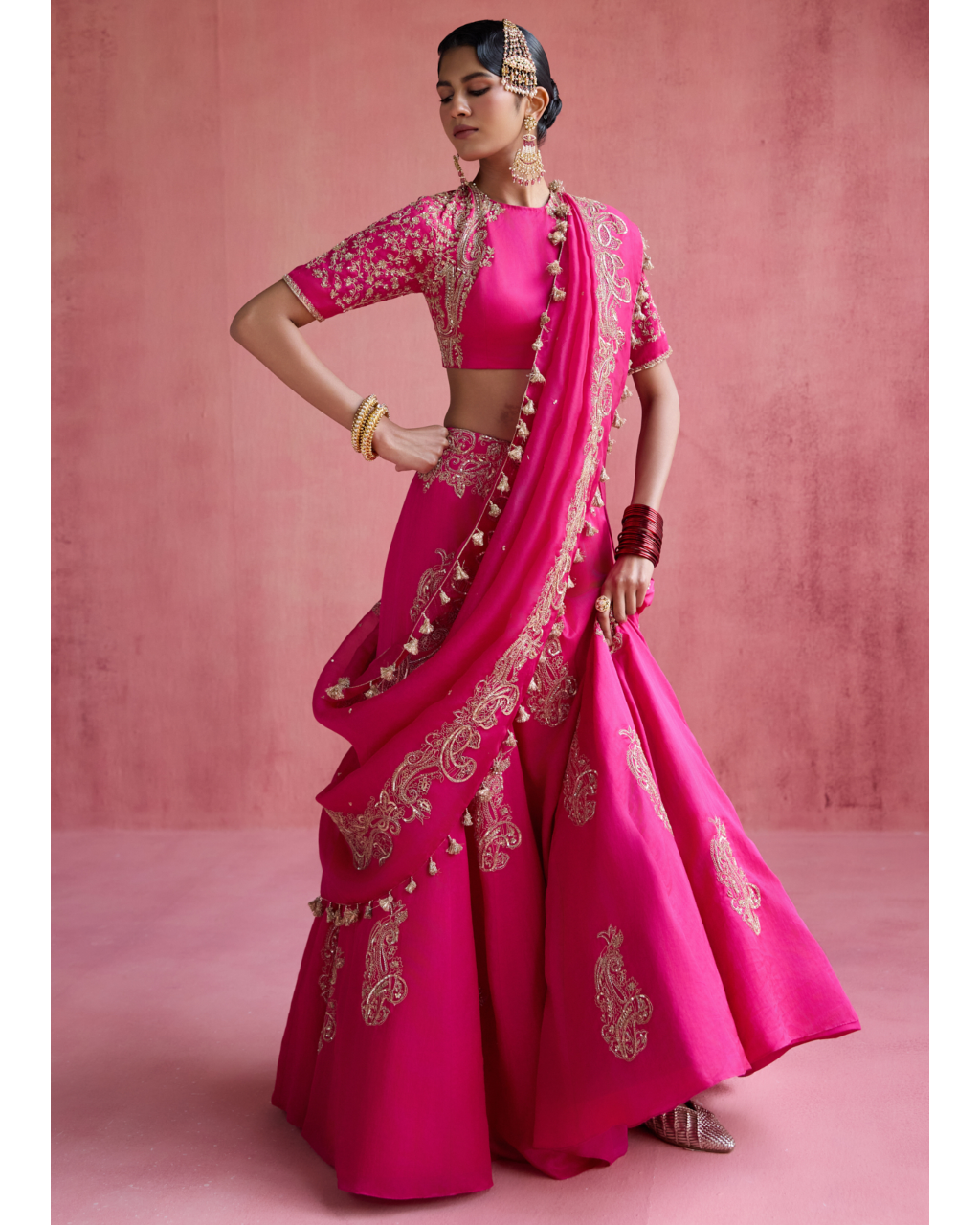 Inayat Lehenga Set - Fuchsia