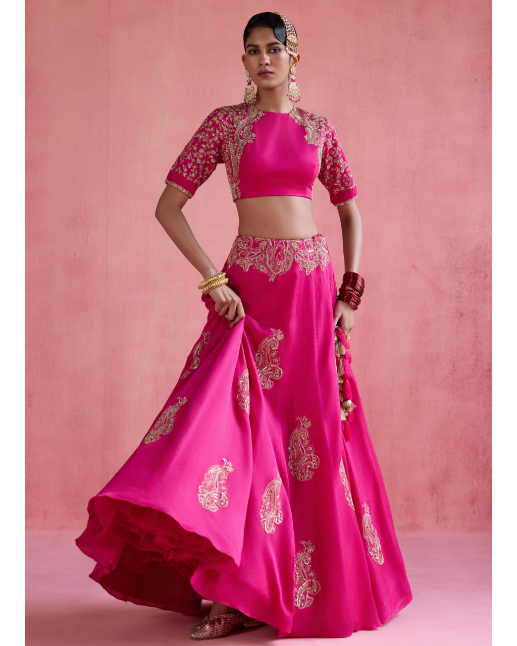 Inayat Lehenga Set - Fuchsia