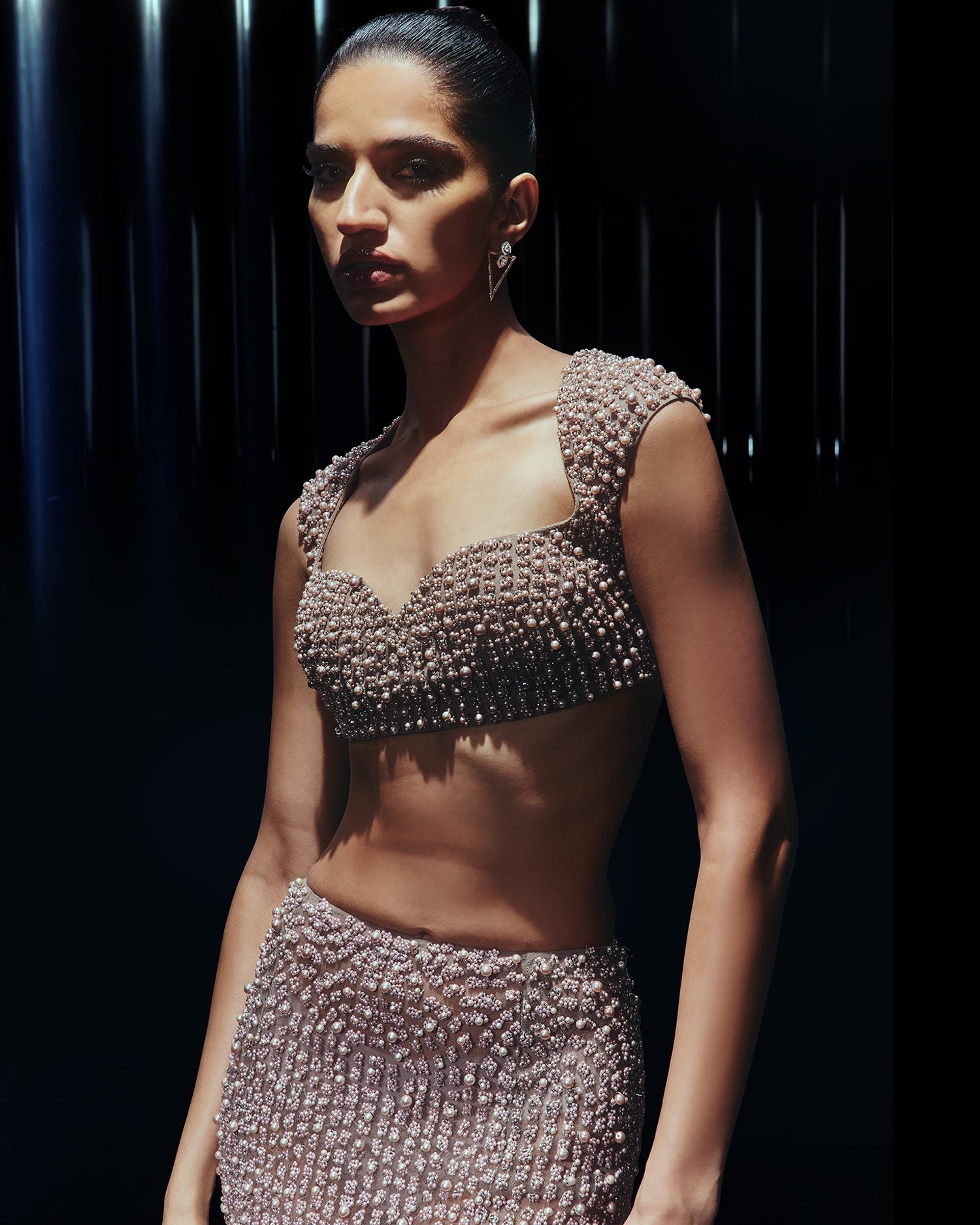 Elysian Spark Lehenga Paired With Statement Crystal Cape