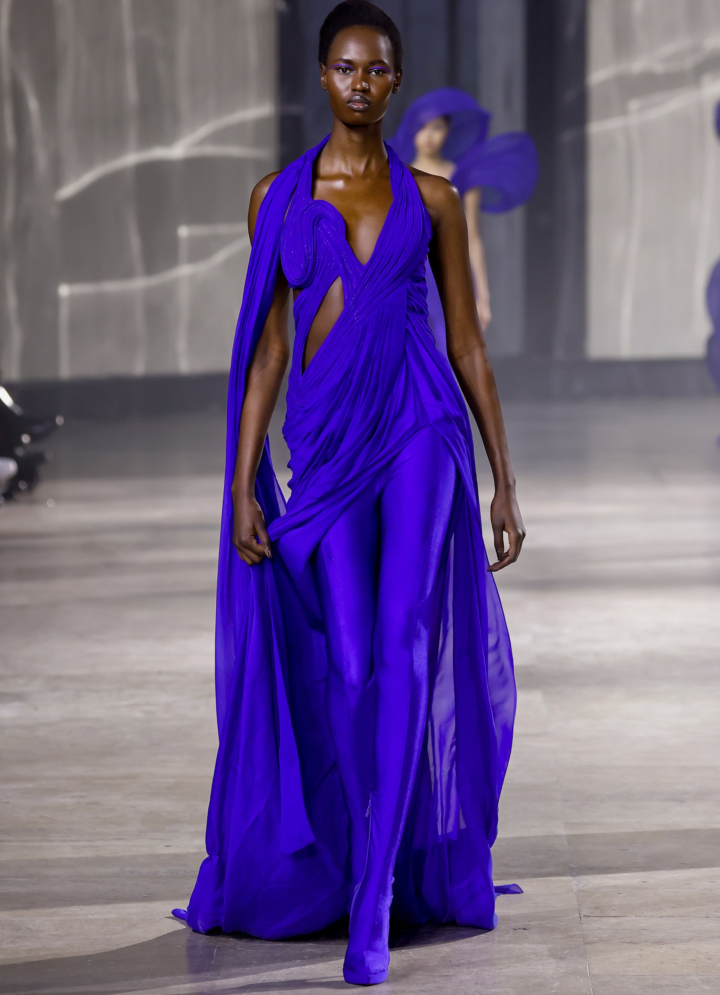 The Electric Blue Celestial Tide Sari Gown