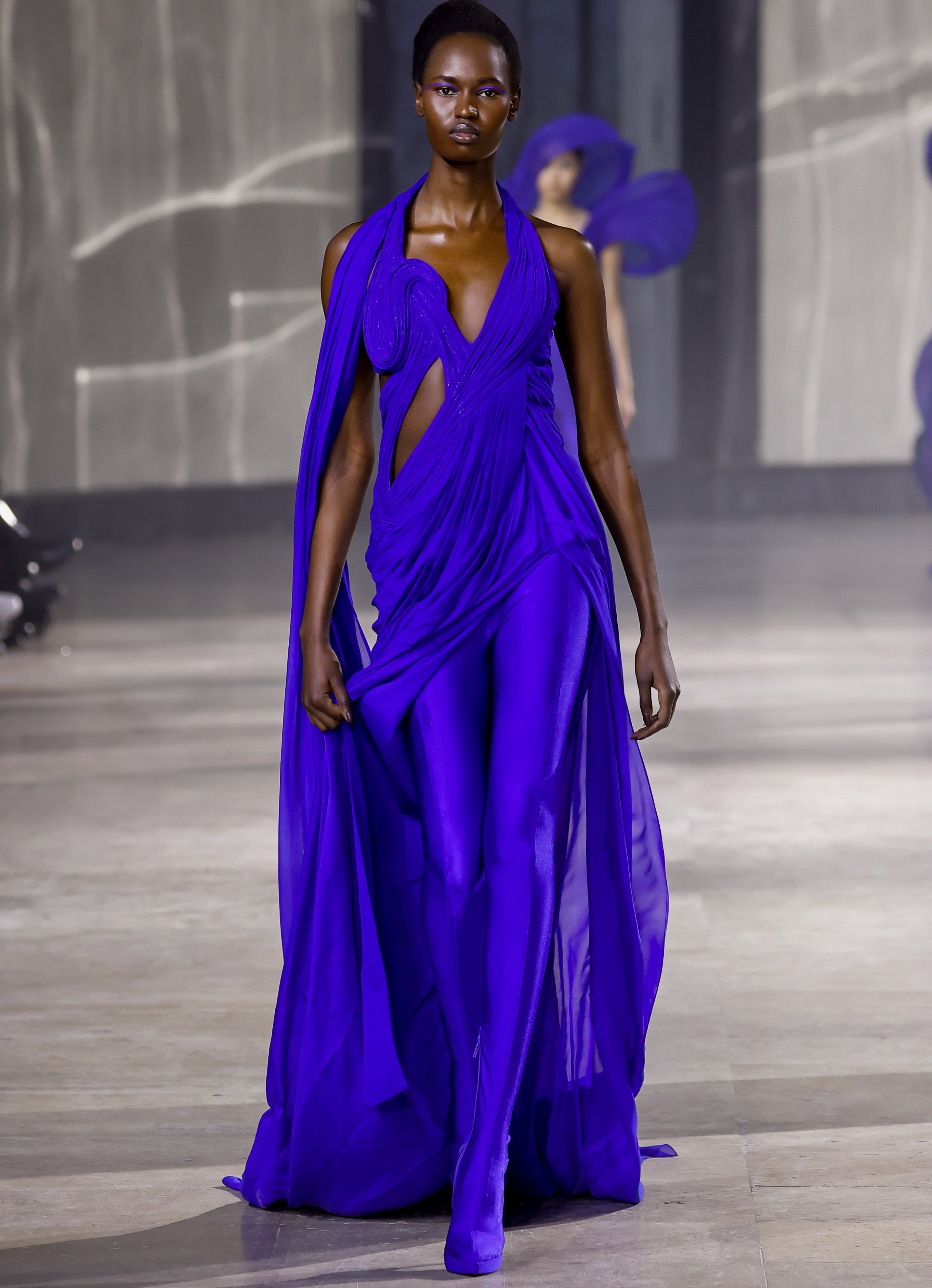 The Electric Blue Celestial Tide Sari Gown