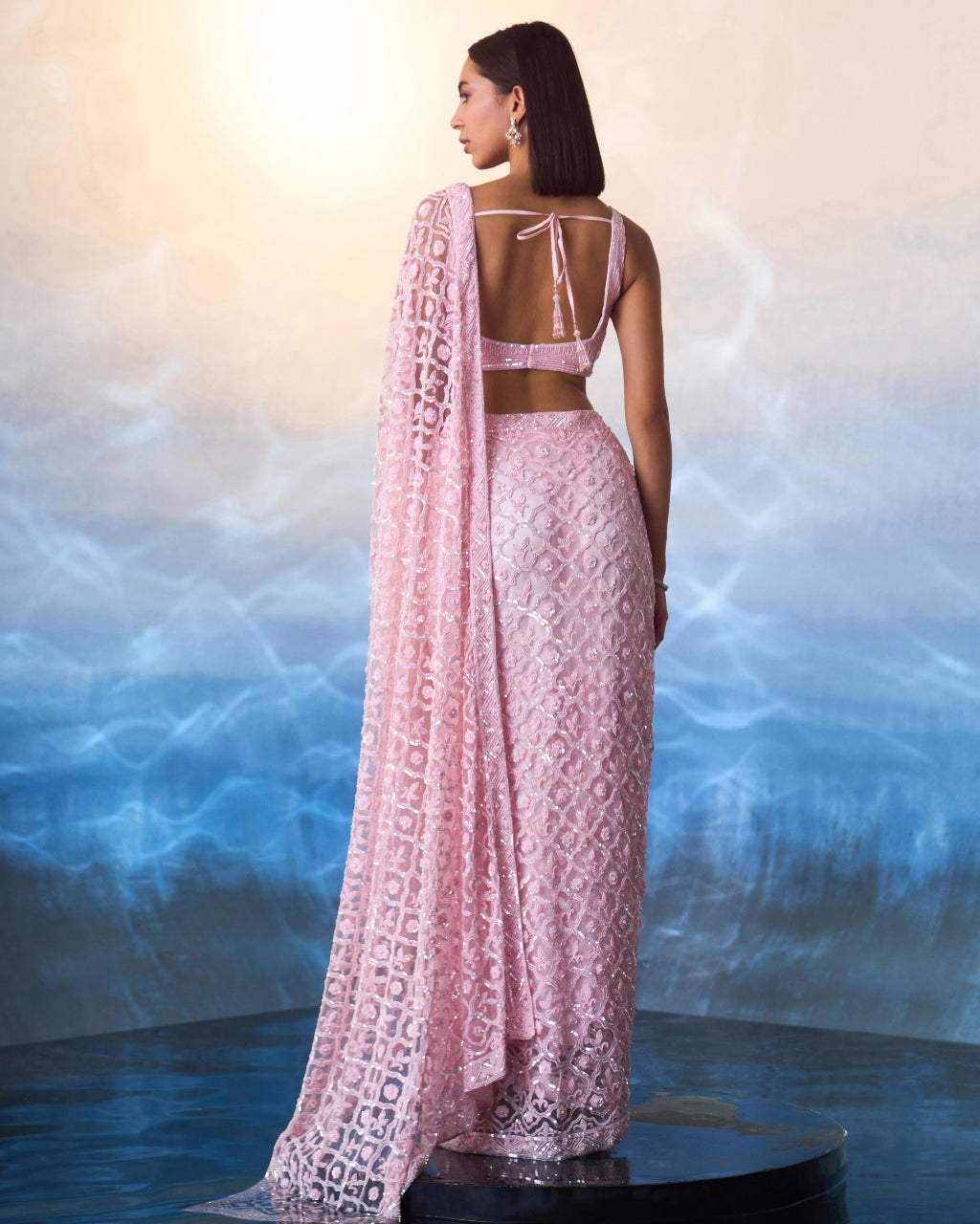 Pink Net Sari Set