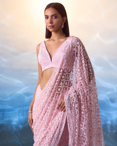 Pink Net Sari Set
