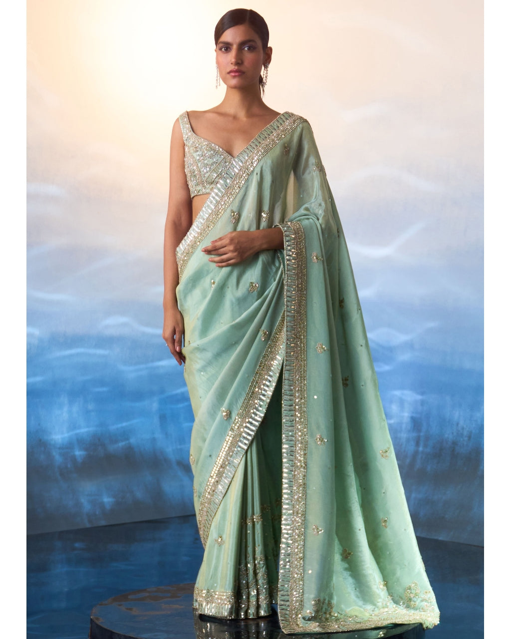 Seafoam Green Tissue Sari