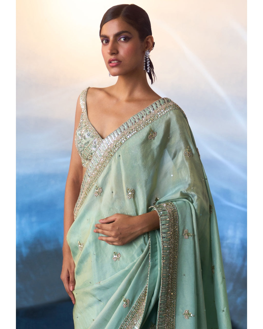 Seafoam Green Tissue Sari