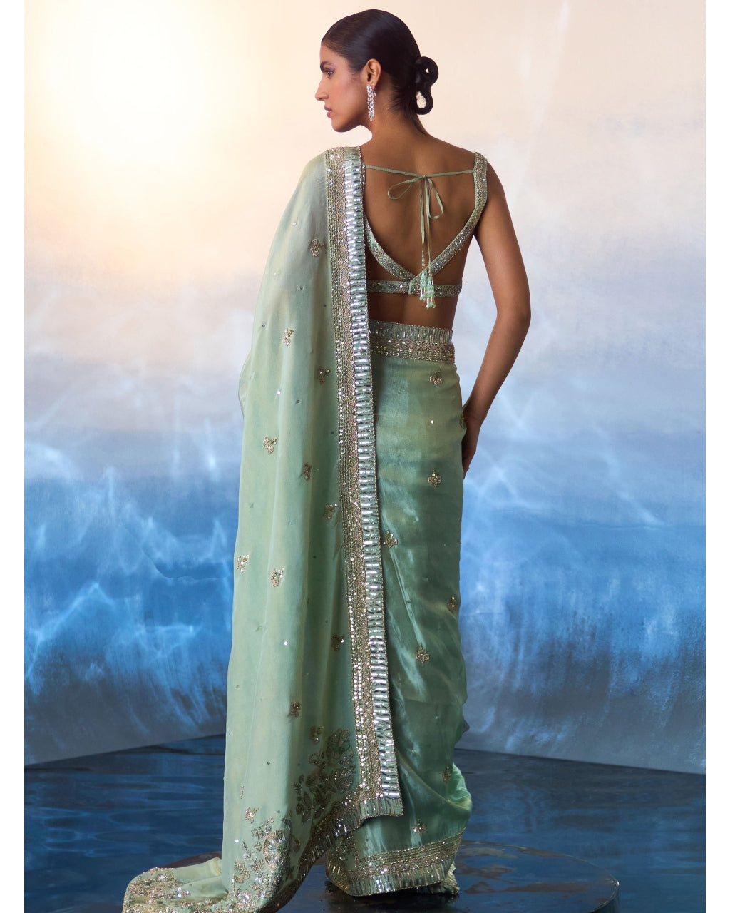 Seafoam Green Tissue Sari