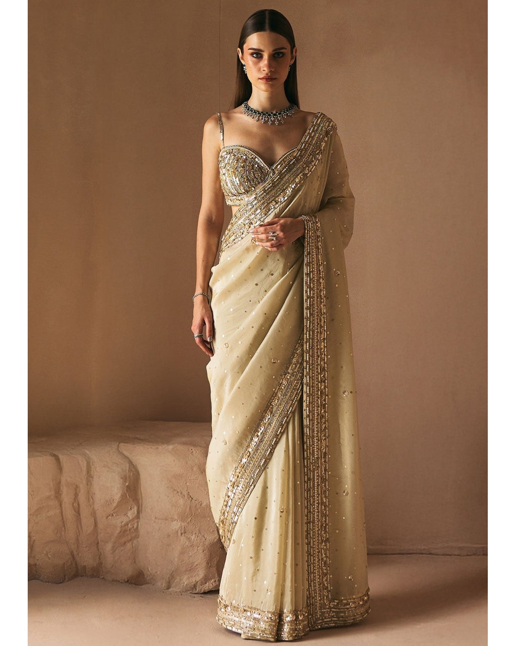 Champage Whisper Sari Set