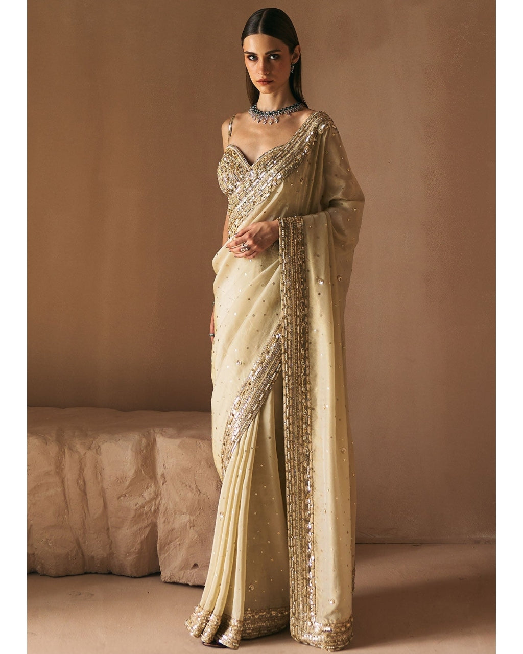 Champage Whisper Sari Set