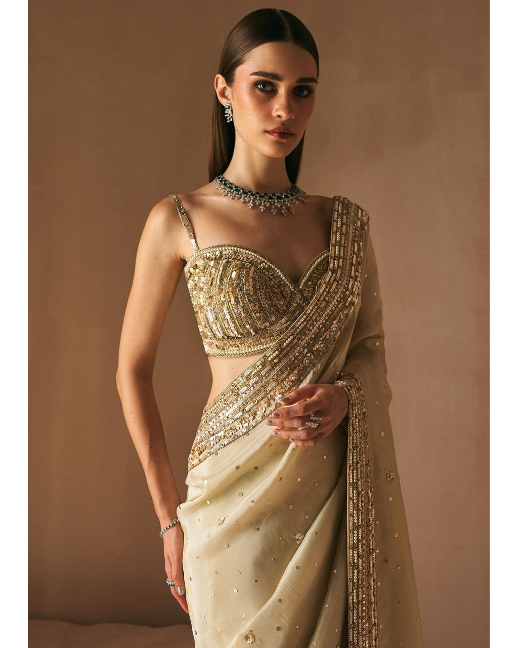 Champage Whisper Sari Set