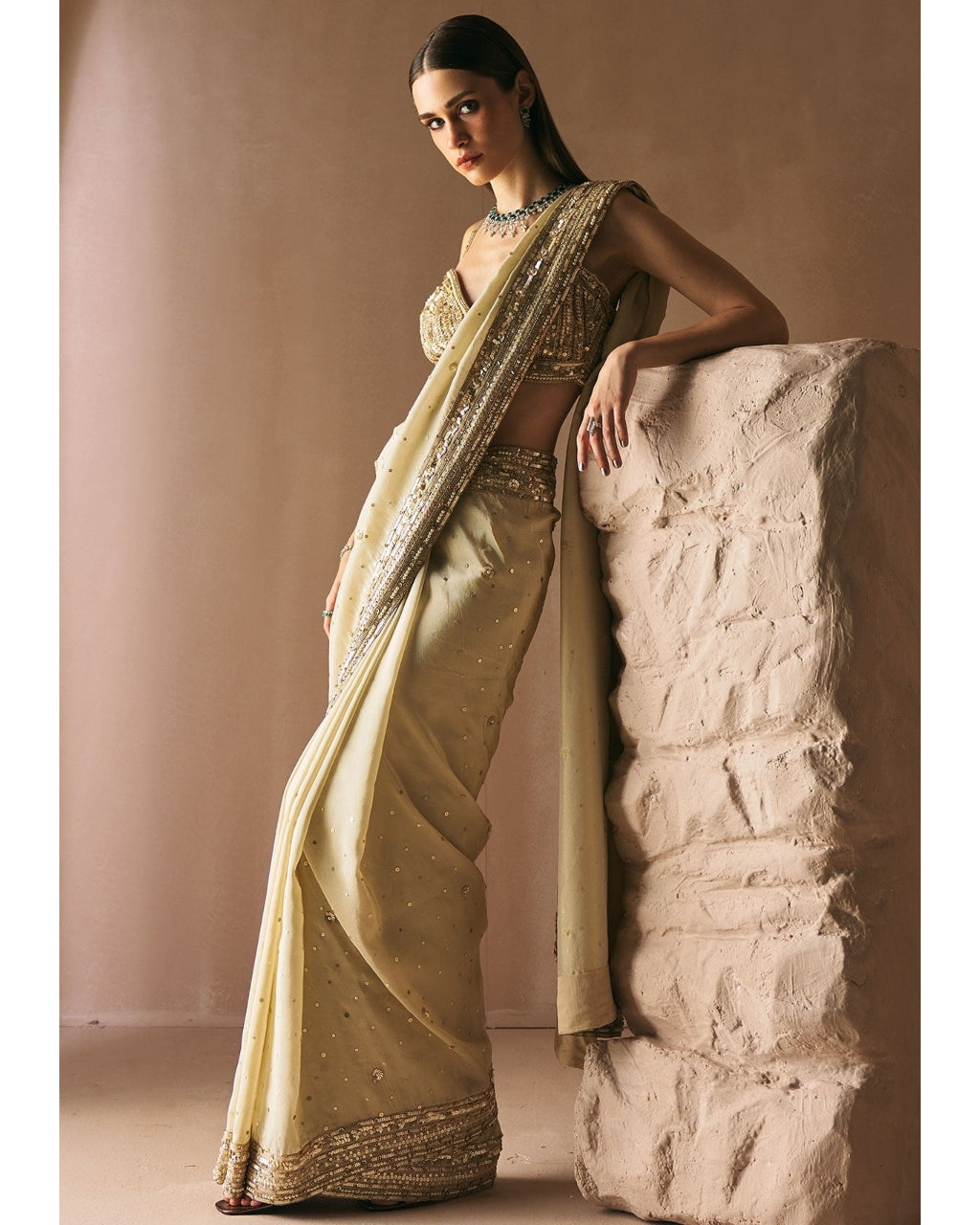 Champage Whisper Sari Set
