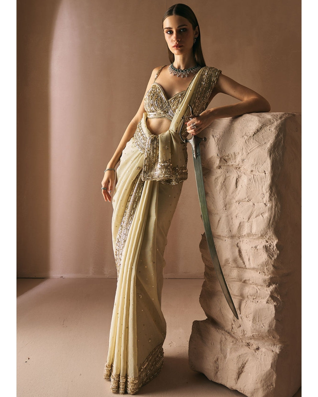 Champage Whisper Sari Set