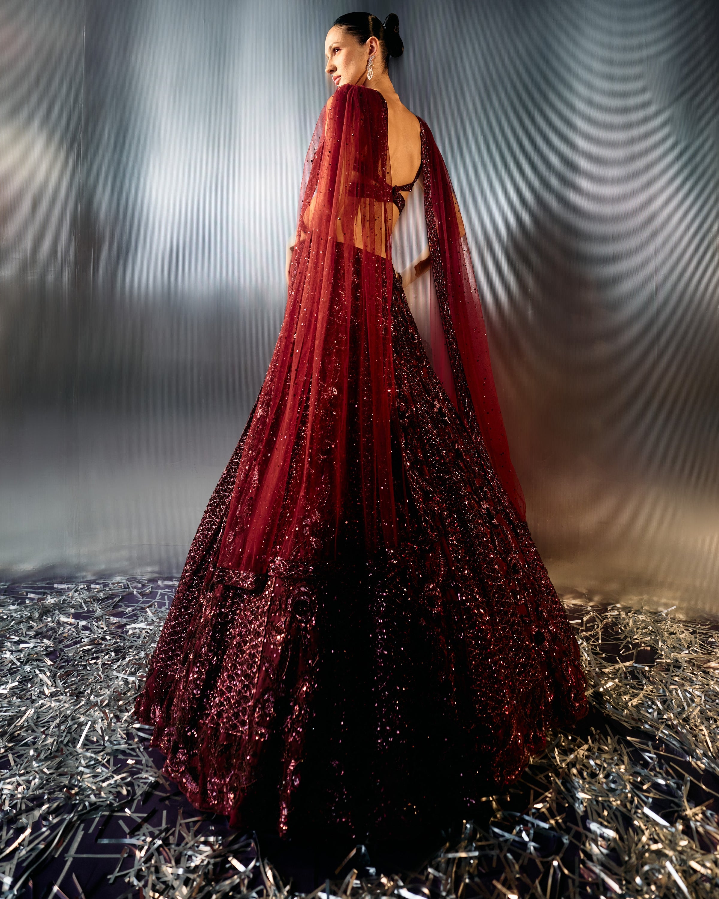Deep Wine Tulle Lehenga Set