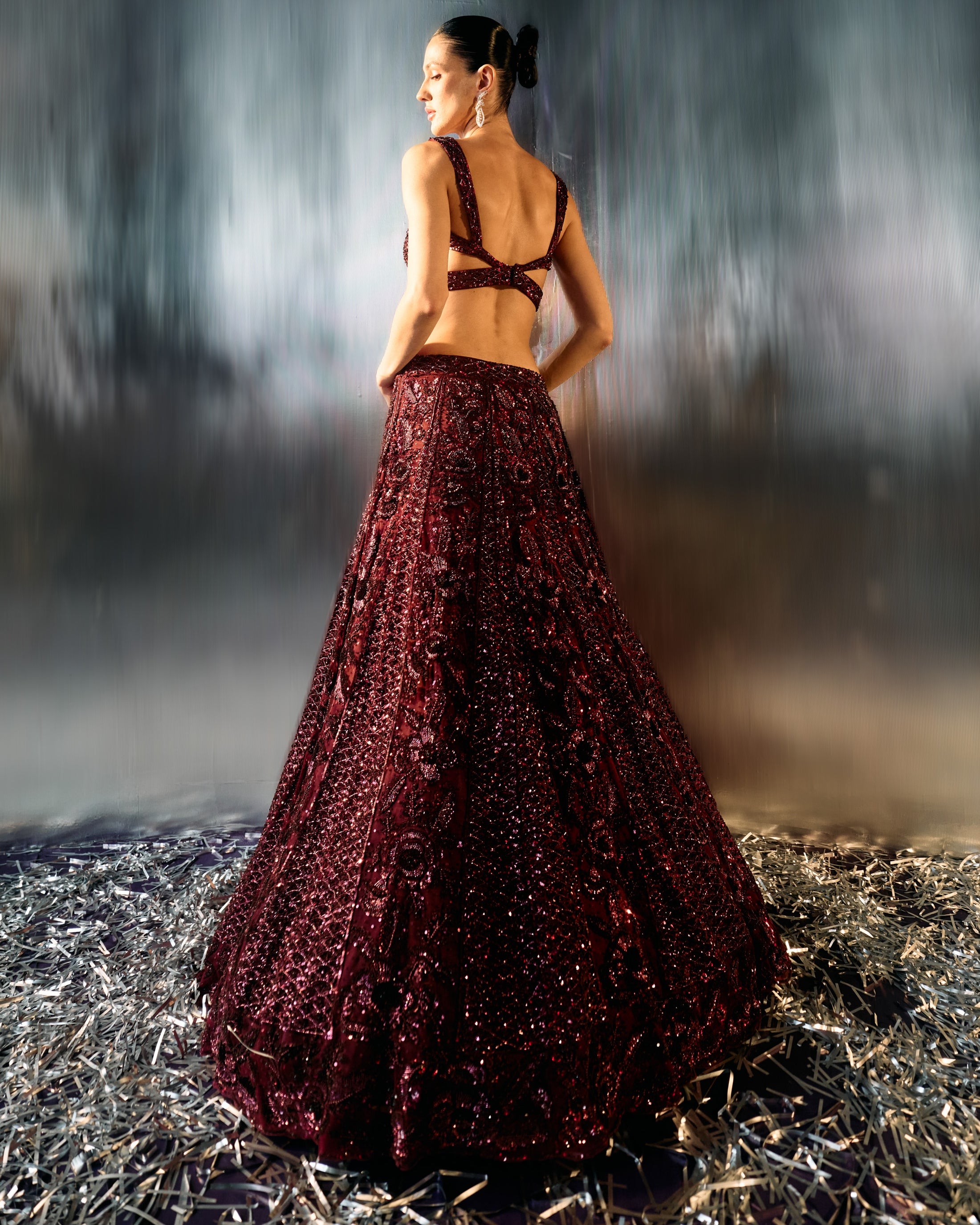 Deep Wine Tulle Lehenga Set
