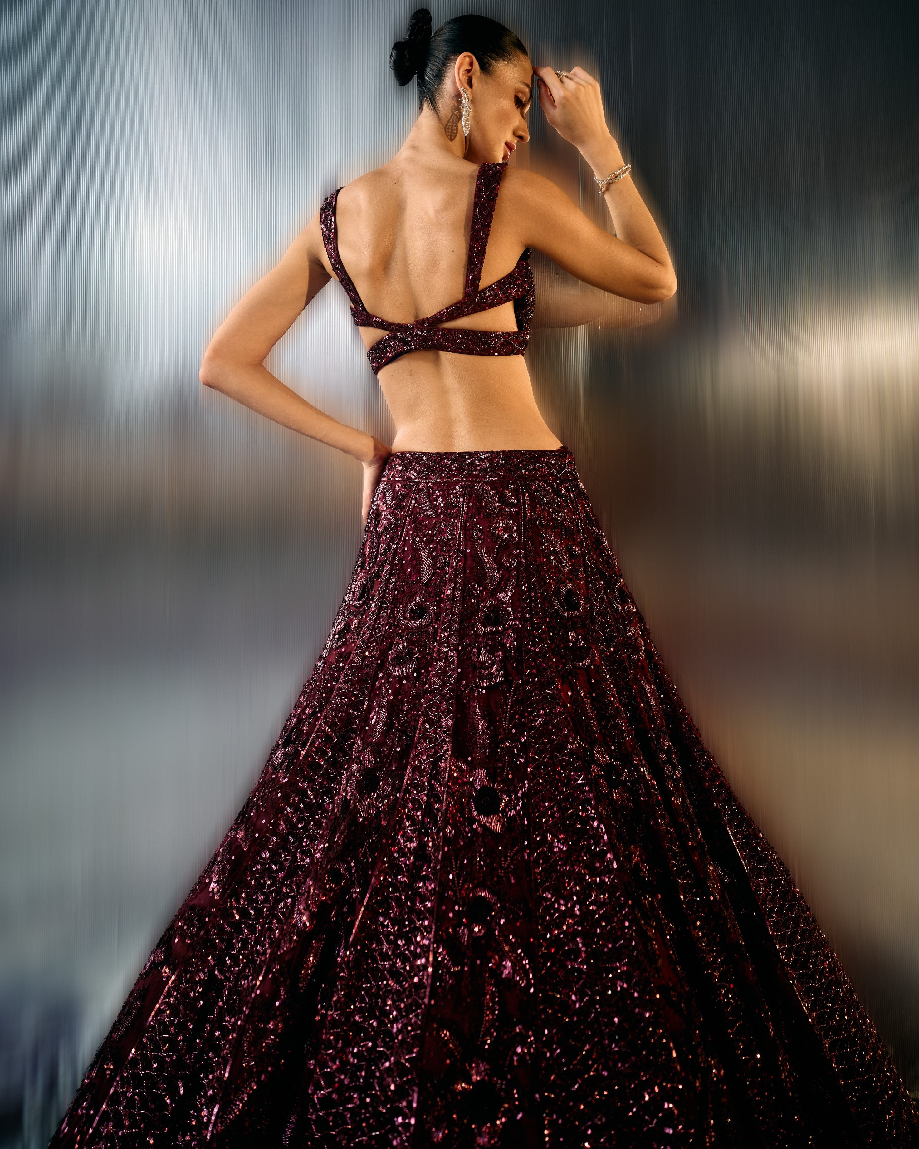 Deep Wine Tulle Lehenga Set