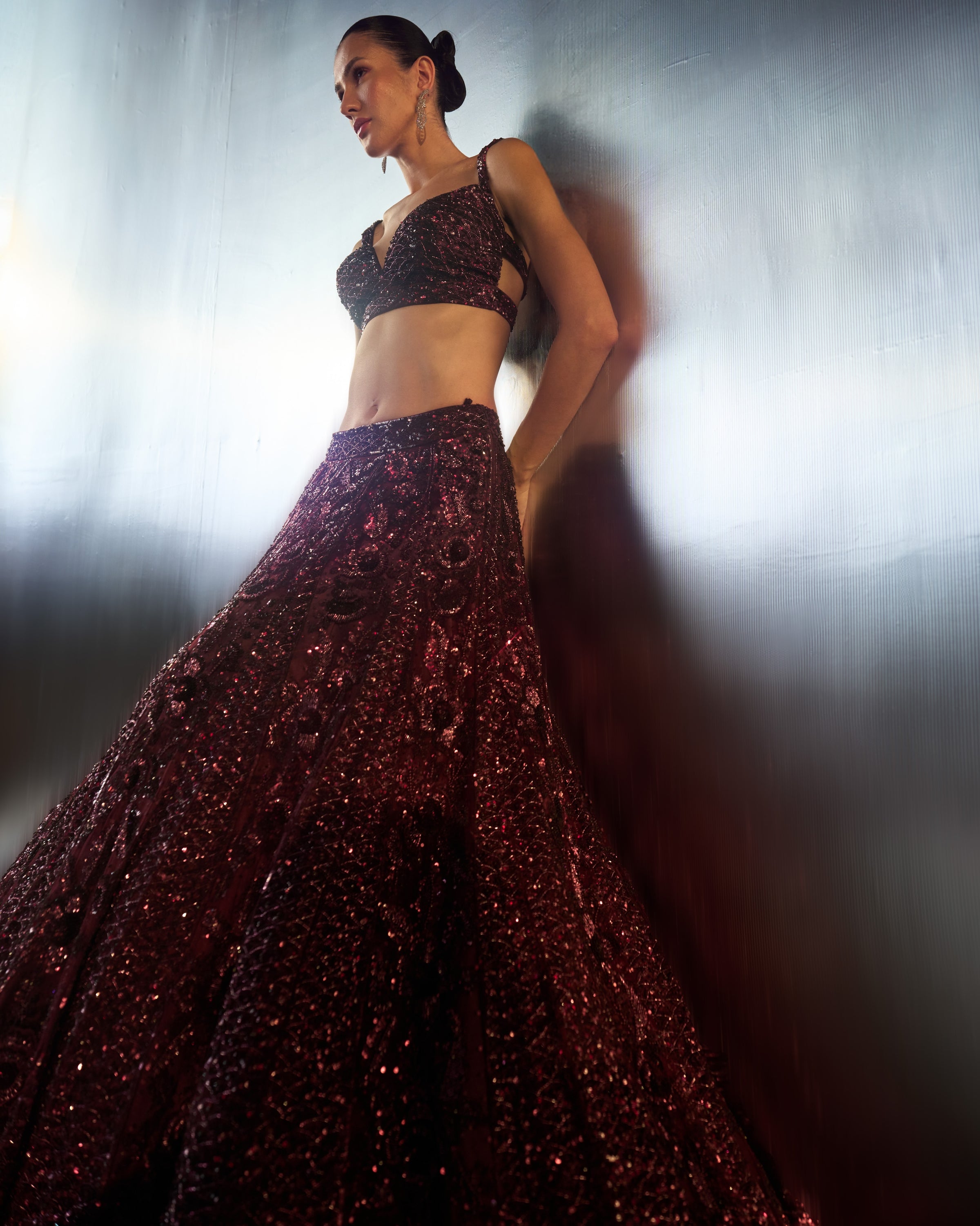 Deep Wine Tulle Lehenga Set