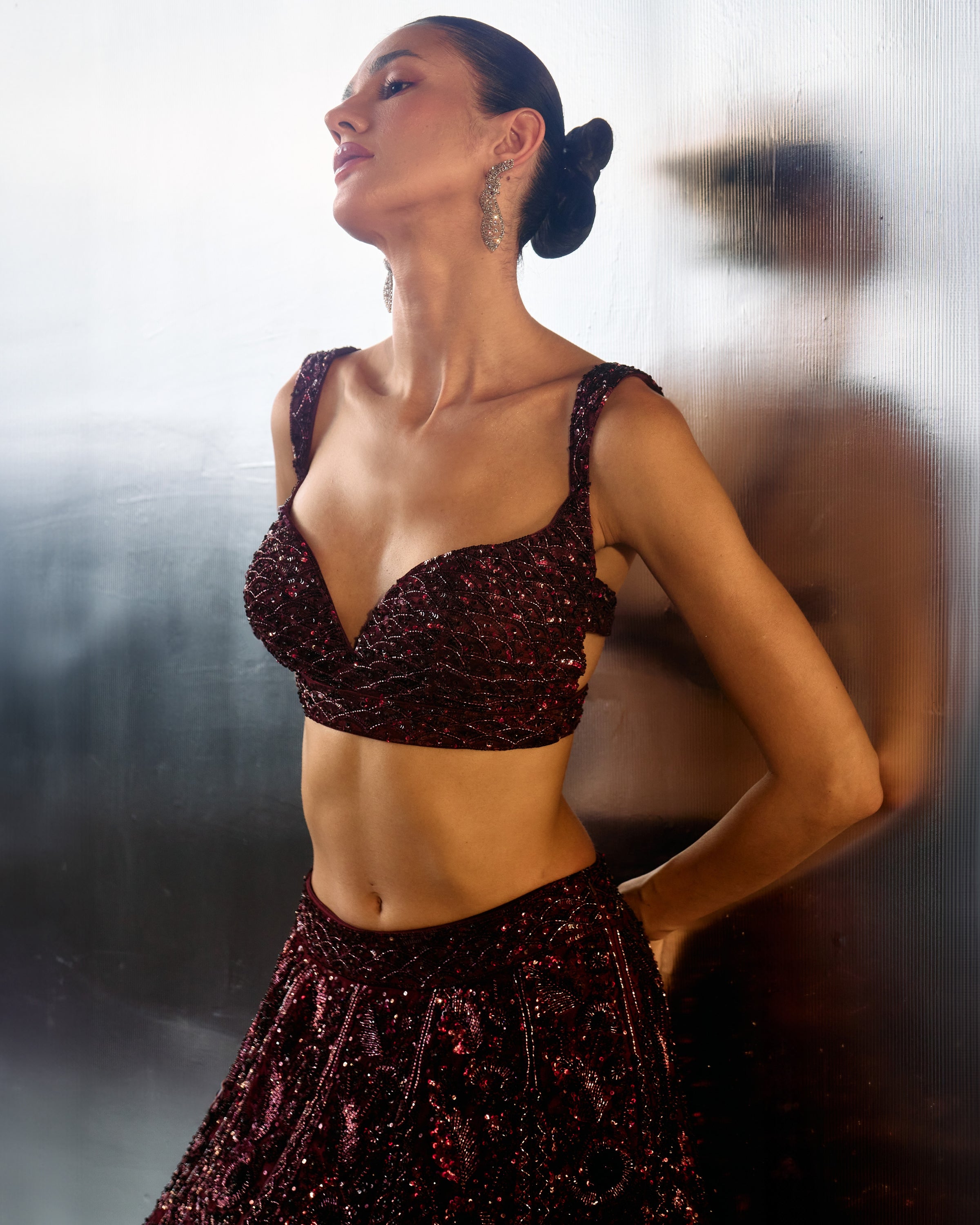 Deep Wine Tulle Lehenga Set