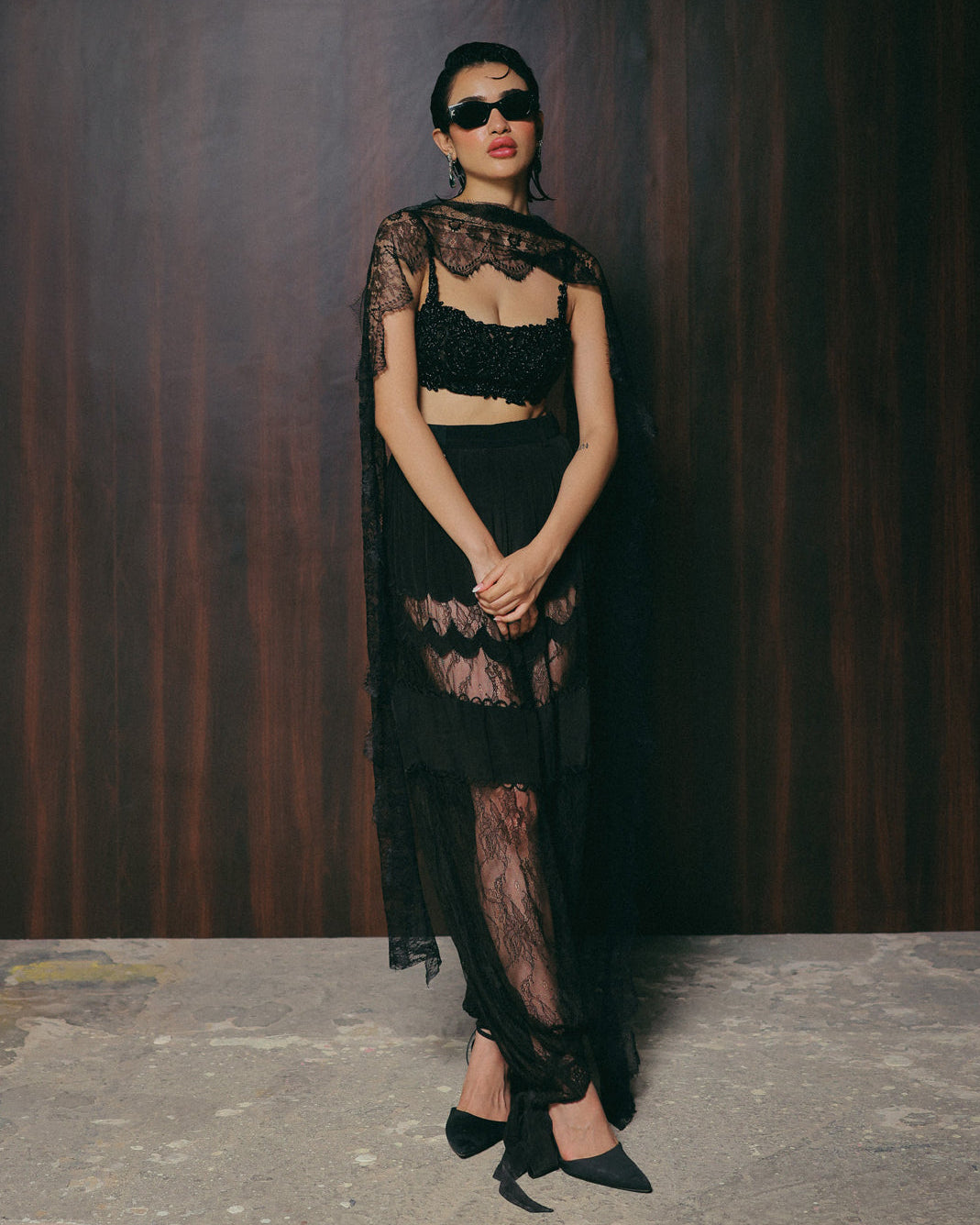 Black Cutdana Tulle Pant Set