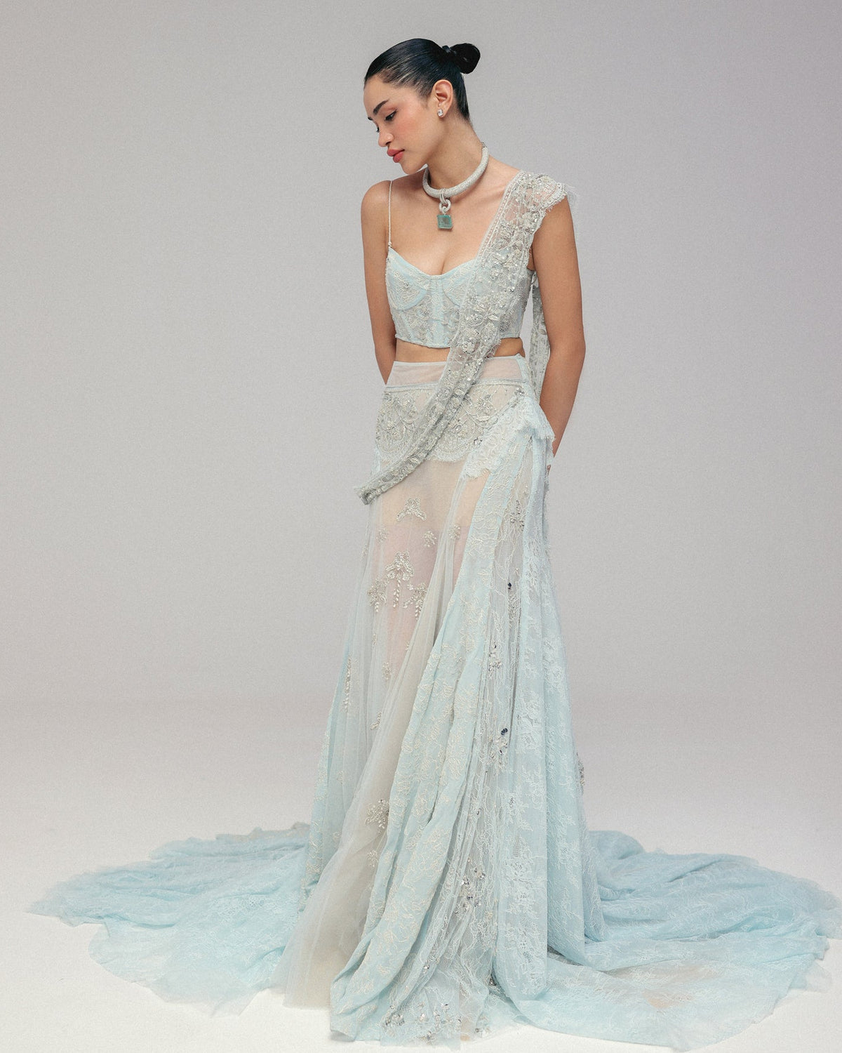 Blue Cutdana Corset Lehenga Set