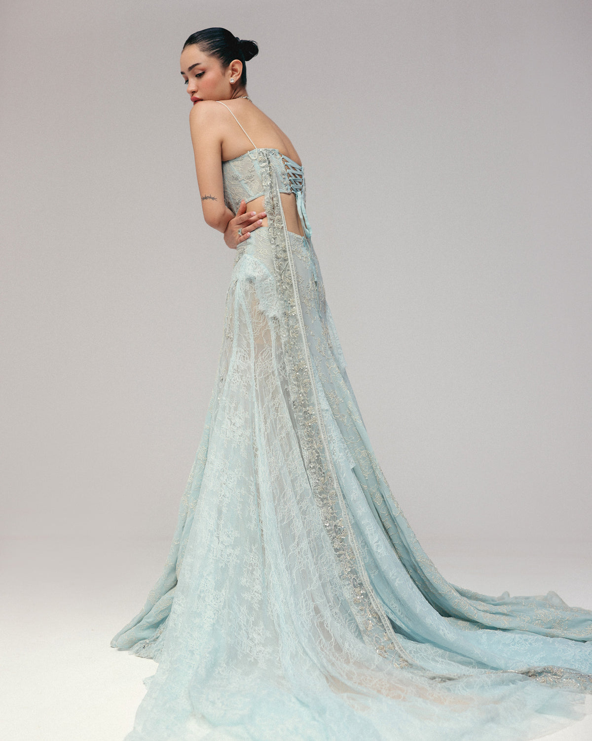 Blue Cutdana Corset Lehenga Set