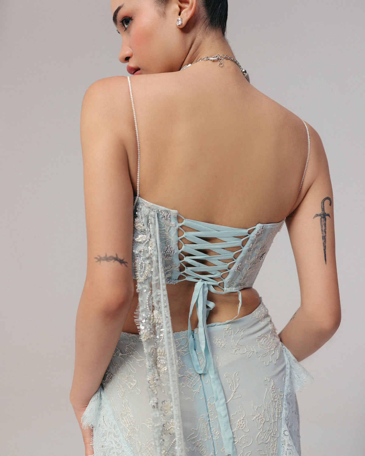 Blue Cutdana Corset Lehenga Set