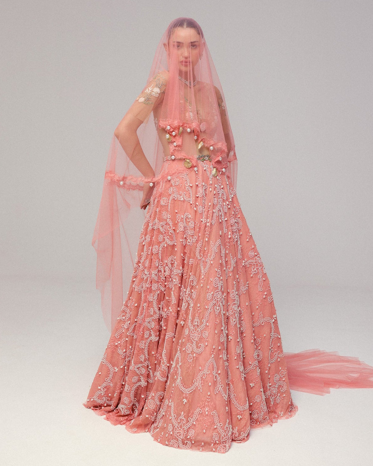 Pink Pearl & Shell Lehenga Set