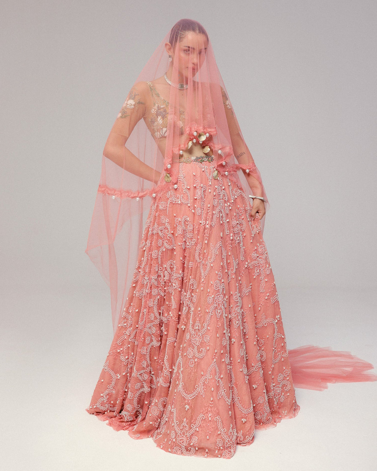 Pink Pearl & Shell Lehenga Set