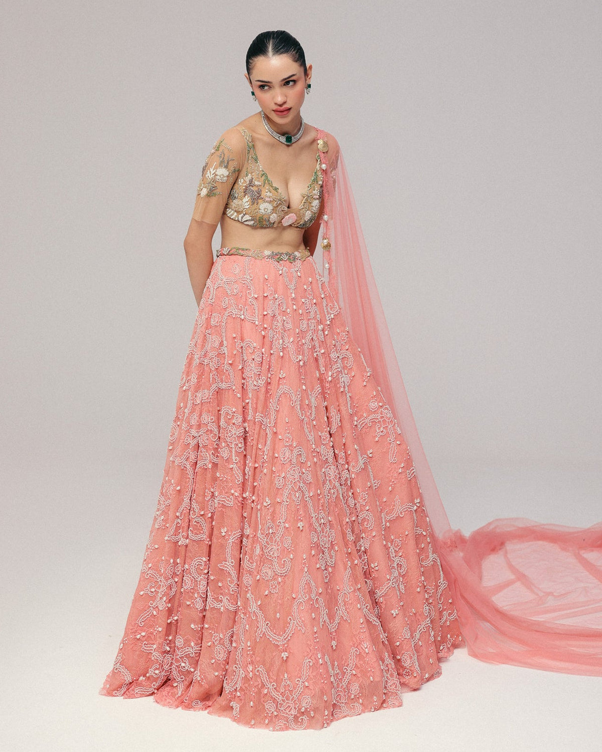 Pink Pearl & Shell Lehenga Set