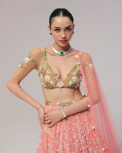 Pink Pearl & Shell Lehenga Set