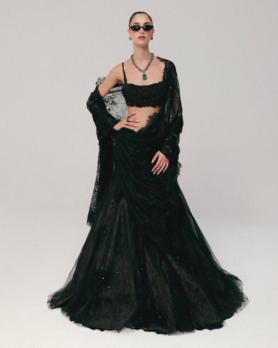 Black Poppy Crystal Lehenga Set