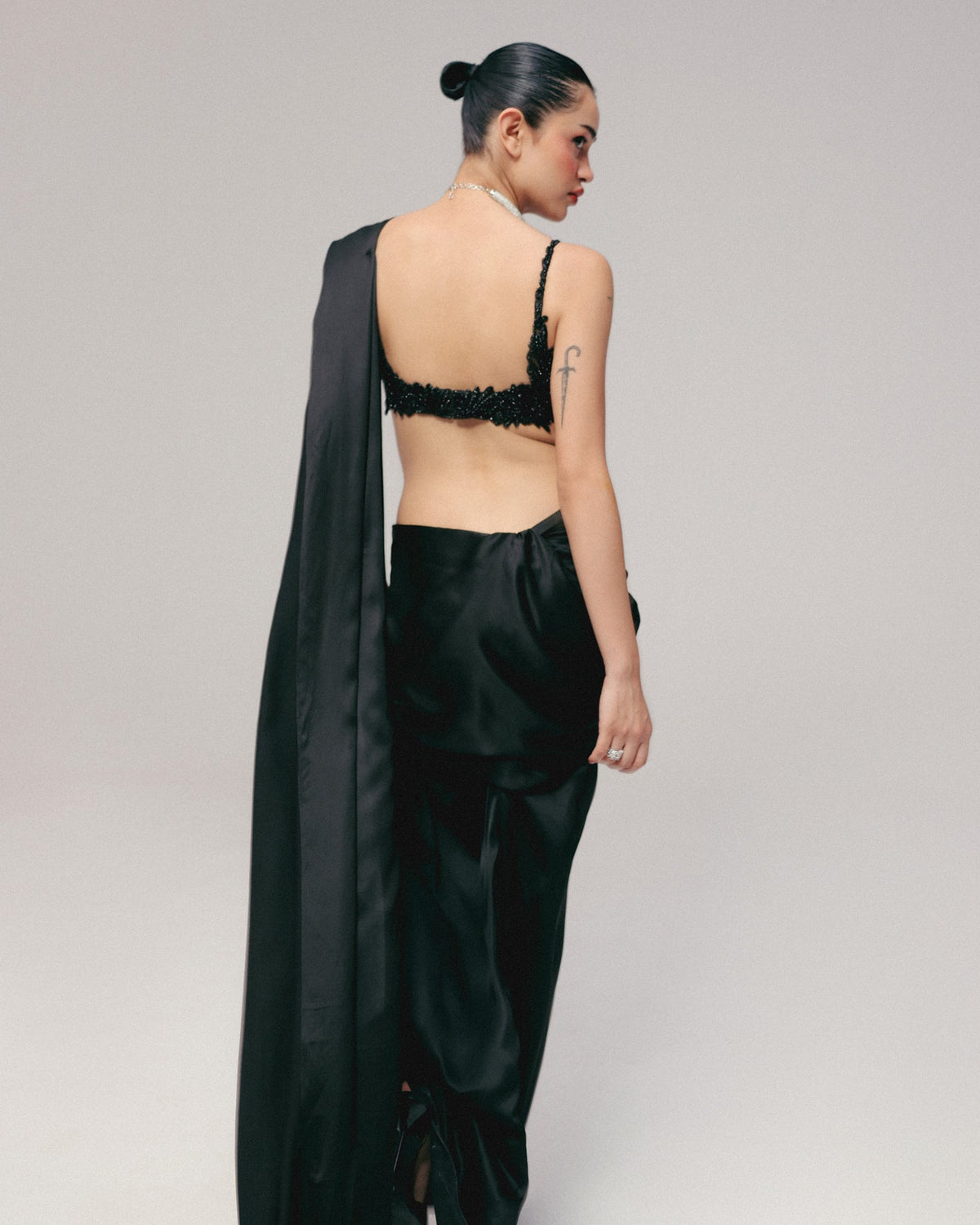 Black Cutdana Pre-Stitched Sari Set