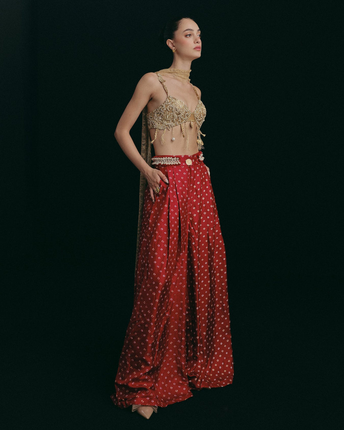 Red Zardosi Bandhani Pant Set