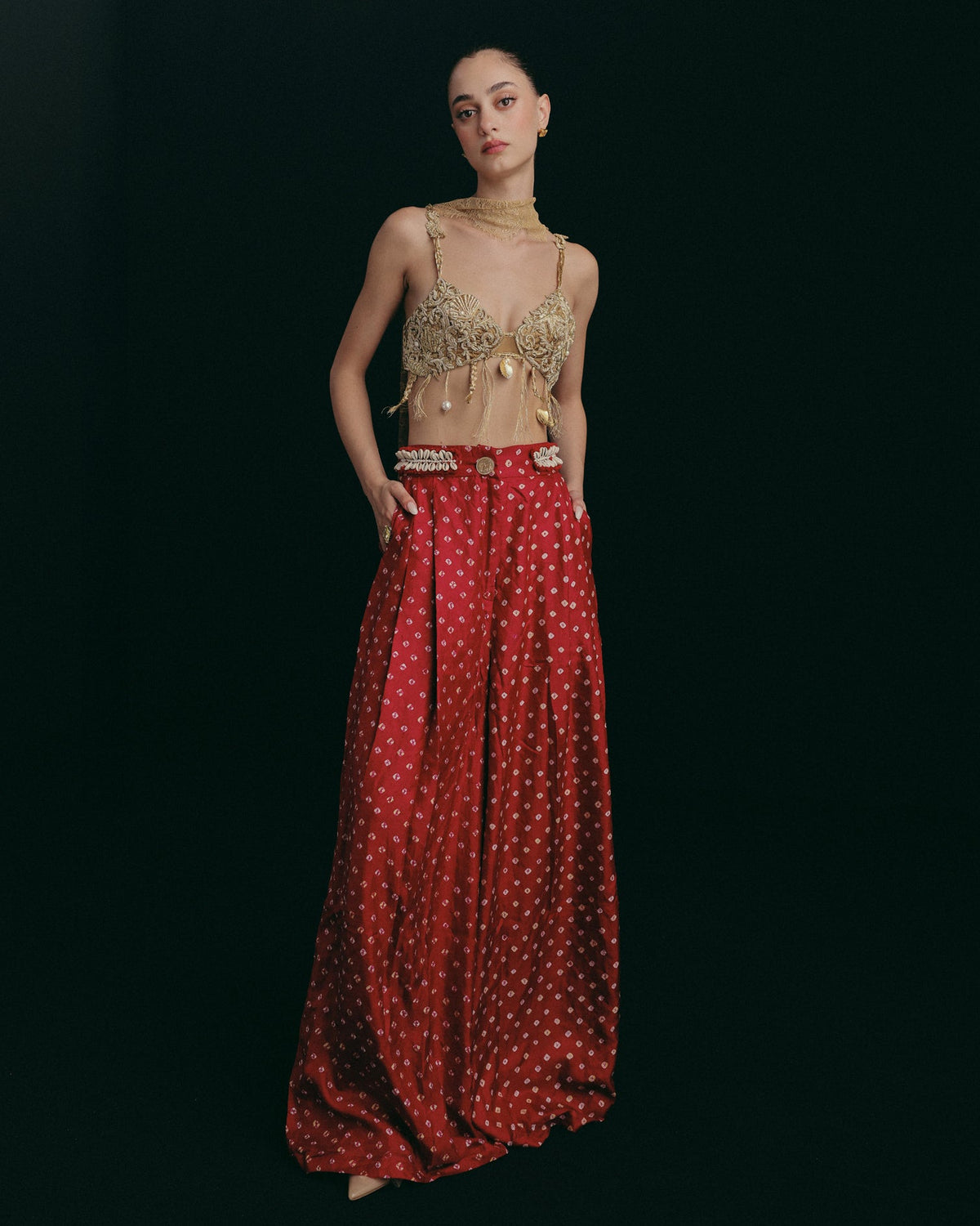 Red Zardosi Bandhani Pant Set
