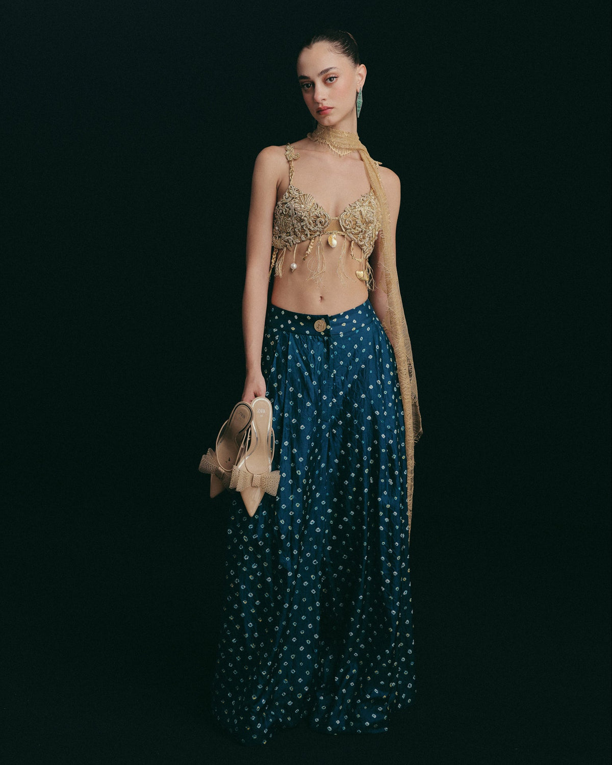 Blue Zardosi Bandhani Pant Set