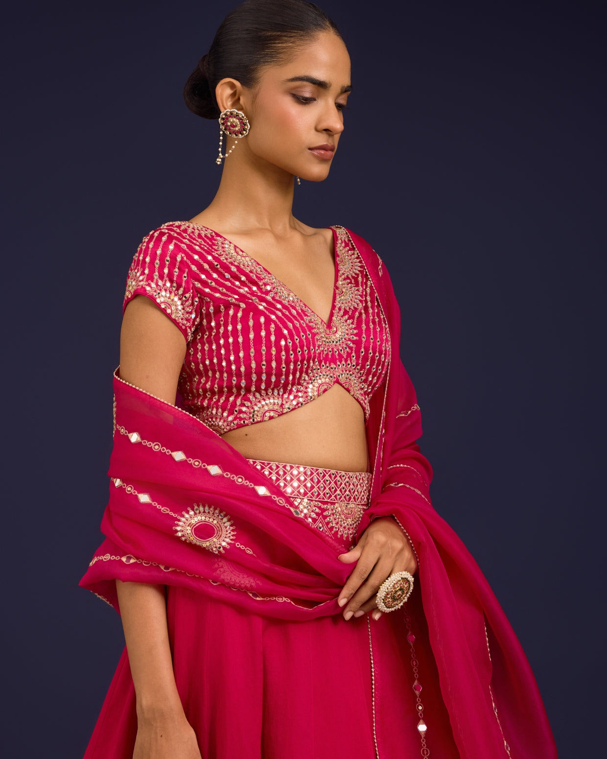 Fuchsia Embroidered Georgette Lehenga Set
