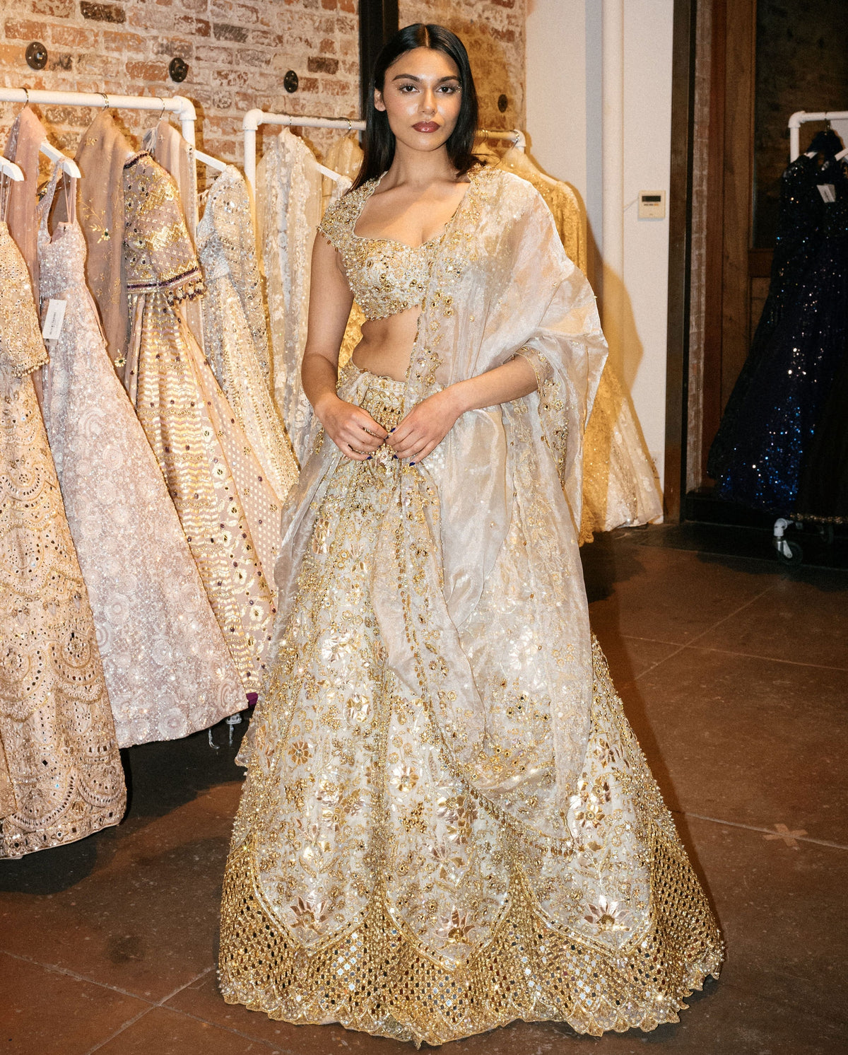 Silver Tissue Mirrorwork Lehenga Set